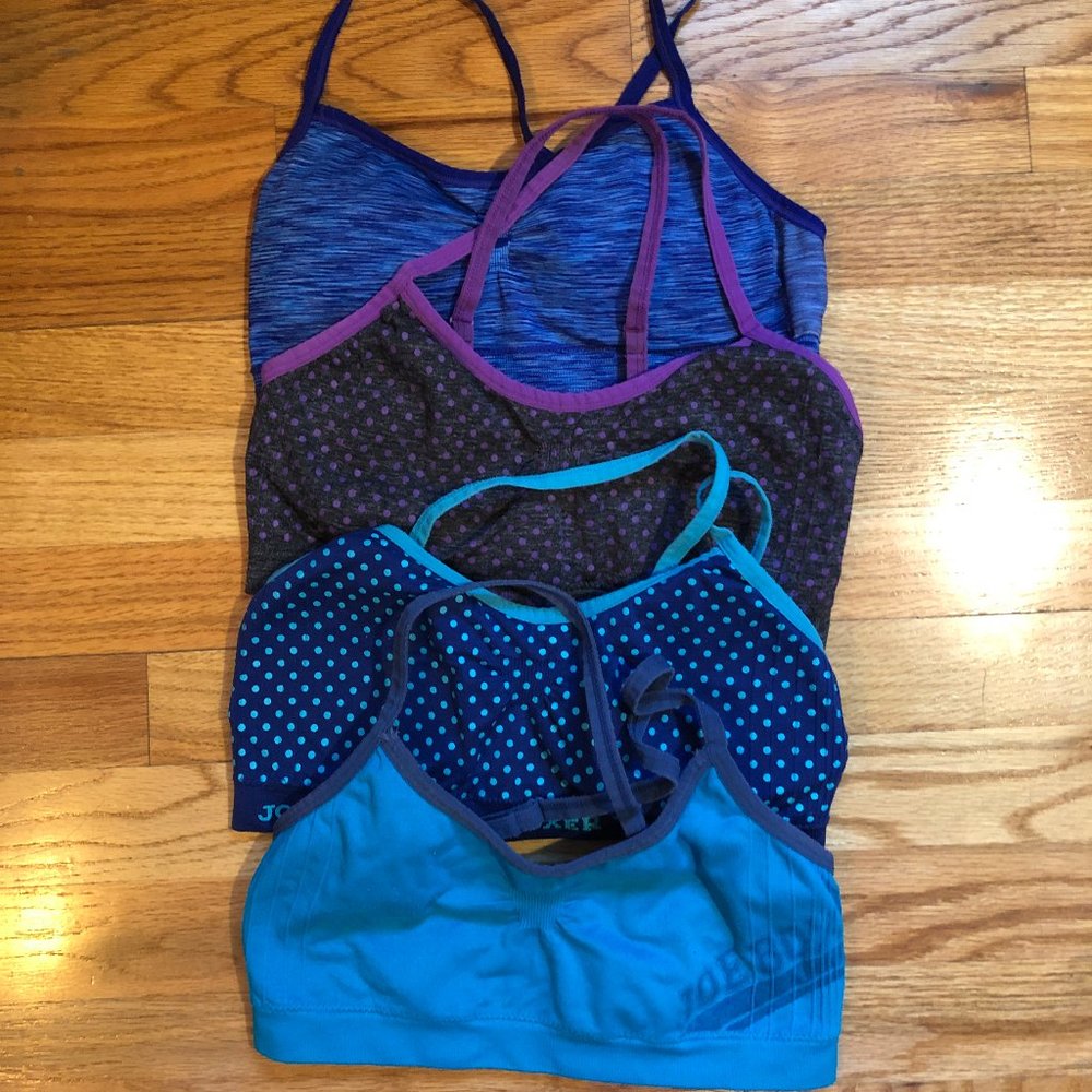 GIRLS JOE BOXER LOT OF 4 GREY BLUE PURPLE SPORTS BRAS OS